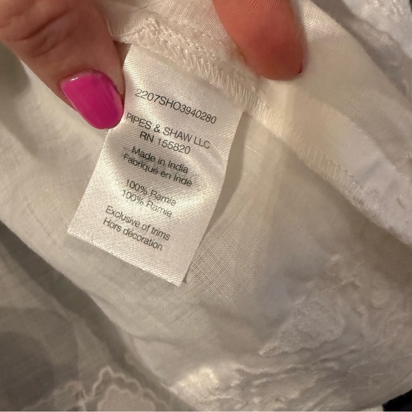 VERONICA BEARD • Amandine High Neck Pleated Floral Embroidered Top White - Picture 8 of 9